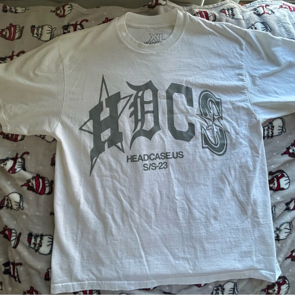 White HEADCASE Graphic T-Shirt with Gray Design